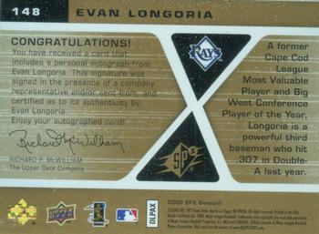 2008 SPx #148 Evan Longoria Back