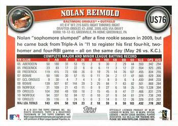 2011 Topps Update - Walmart Blue Border #US76 Nolan Reimold Back