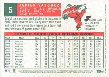 2008 Topps Heritage #5 Javier Vazquez Back