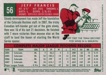 2008 Topps Heritage #56 Jeff Francis Back