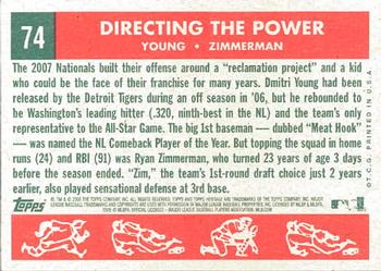 2008 Topps Heritage #74 Directing the Power (Dmitri Young / Ryan Zimmerman) Back