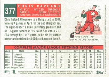 2008 Topps Heritage #377 Chris Capuano Back