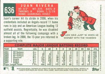 2008 Topps Heritage #636 Juan Rivera Back