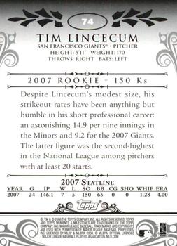 2008 Topps Moments & Milestones #74-34 Tim Lincecum Back