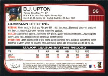 2008 Bowman #96 B.J. Upton Back