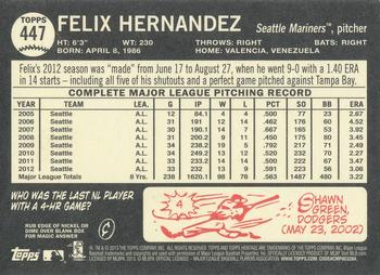 2013 Topps Heritage - Venezuelan #447b Felix Hernandez Back