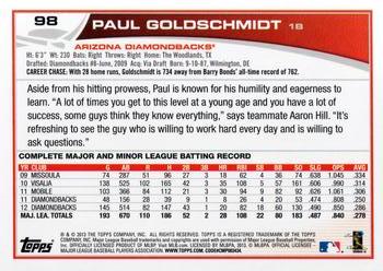 2013 Topps Opening Day #98 Paul Goldschmidt Back