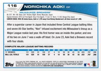 2013 Topps Opening Day #116 Norichika Aoki Back