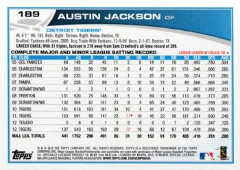 2013 Topps Opening Day #189 Austin Jackson Back