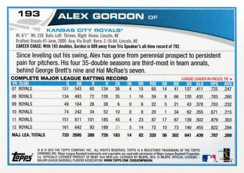 2013 Topps Opening Day #193 Alex Gordon Back