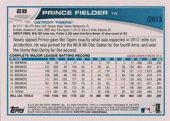 2013 Topps Opening Day - Blue #28 Prince Fielder Back