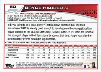 2013 Topps Opening Day - Blue #50 Bryce Harper Back