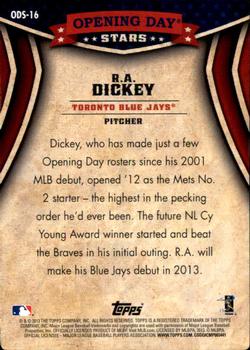 2013 Topps Opening Day - Opening Day Stars #ODS-16 R.A. Dickey Back
