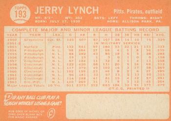 2013 Topps Heritage - 50th Anniversary Buybacks #193 Jerry Lynch Back
