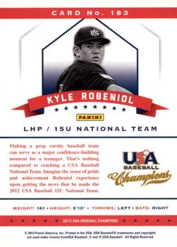 2013 Panini USA Baseball Champions #183 Kyle Robeniol Back