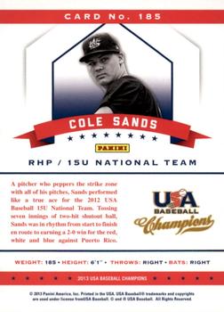 2013 Panini USA Baseball Champions #185 Cole Sands Back