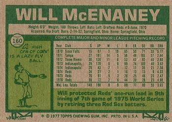 1977 Topps #160 Will McEnaney Back