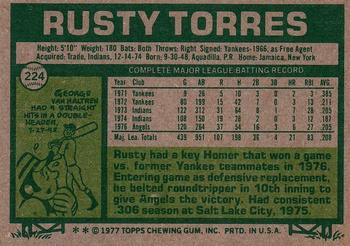 1977 Topps #224 Rusty Torres Back