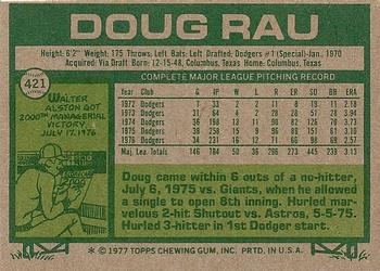 1977 Topps #421 Doug Rau Back