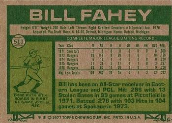 1977 Topps #511 Bill Fahey Back