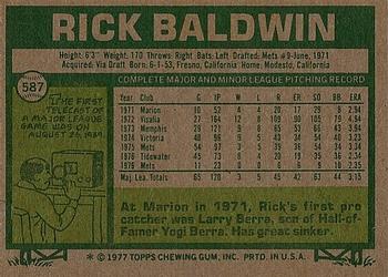 1977 Topps #587 Rick Baldwin Back