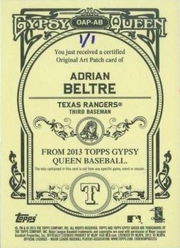 2013 Topps Gypsy Queen - Original Art Patch #OAP-AB Adrian Beltre Back