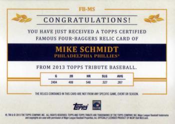 2013 Topps Tribute - Famous Four Baggers Relics Blue #FB-MS Mike Schmidt Back