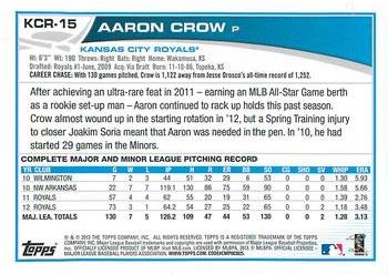 2013 Topps Kansas City Royals #KCR15 Aaron Crow Back
