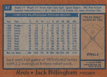 1978 Topps #47 Jack Billingham Back