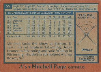 1978 Topps #55 Mitchell Page Back