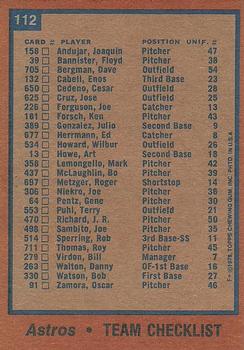 1978 Topps #112 Houston Astros Back