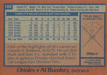 1978 Topps #188 Al Bumbry Back