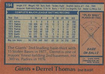 1978 Topps #194 Derrel Thomas Back