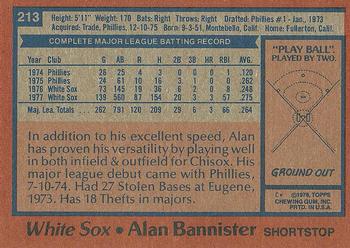 1978 Topps #213 Alan Bannister Back