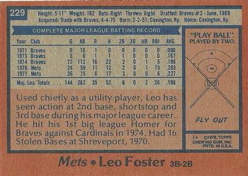 1978 Topps #229 Leo Foster Back