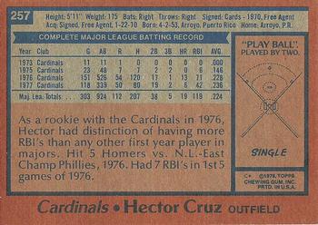 1978 Topps #257 Hector Cruz Back