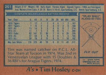 1978 Topps #261 Tim Hosley Back