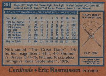 1978 Topps #281 Eric Rasmussen Back