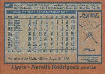 1978 Topps #342 Aurelio Rodriguez Back