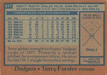 1978 Topps #347 Terry Forster Back