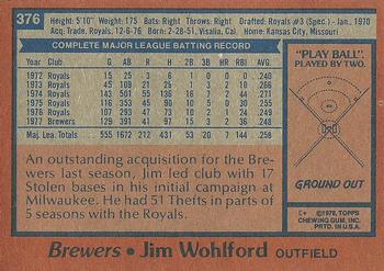 1978 Topps #376 Jim Wohlford Back
