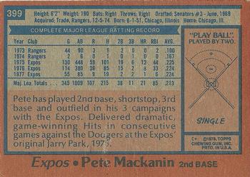 1978 Topps #399 Pete Mackanin Back