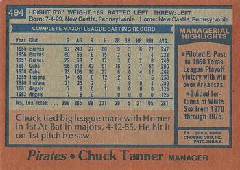 1978 Topps #494 Chuck Tanner Back