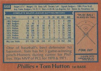 1978 Topps #568 Tom Hutton Back