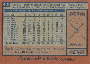 1978 Topps #616 Pat Kelly Back