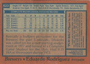 1978 Topps #623 Eduardo Rodriguez Back