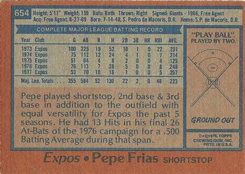 1978 Topps #654 Pepe Frias Back