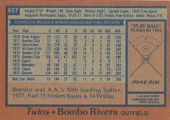 1978 Topps #657 Bombo Rivera Back