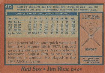 1978 Topps #670 Jim Rice Back