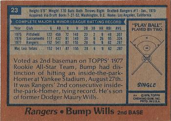 1978 Topps #23 Bump Wills Back